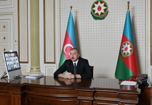 President Ilham Aliyev in a video meeting prior to signature of Action Plan _from Azertac 23.07.20