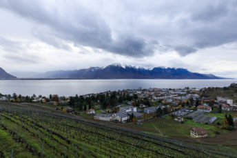 Suisse, Canton du Vaud, Montreux, quartier du Chatelard, le Chateau du Chatelard, le lac Leman en arriere plan