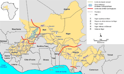 Carte BASSIN VERSANT DU NIGER DEPUIS LA DORSALE GUINEENNE JUSQU’A SON DELTA MARITIME NIGERIAN