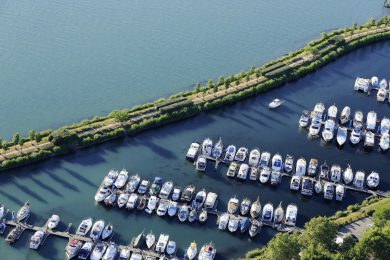 France, Drome (26), Valence, port de plaisance de L'Eperviere sur Le Rhone (vue aerienne)